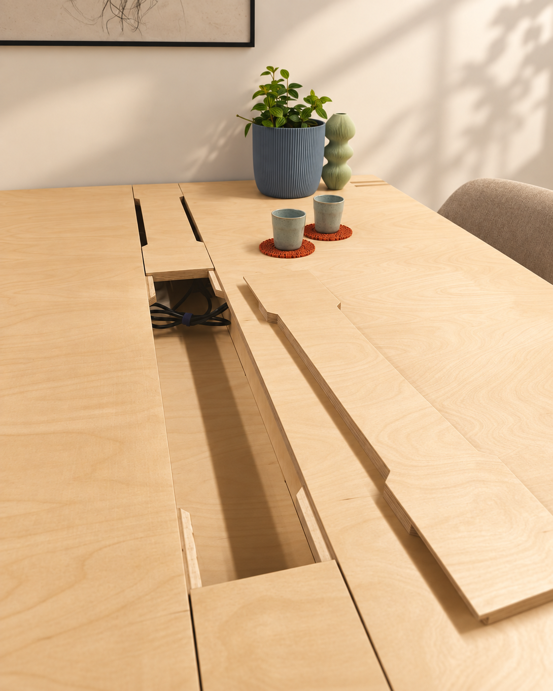 Détail de la table de réunion en contreplaqué CNC