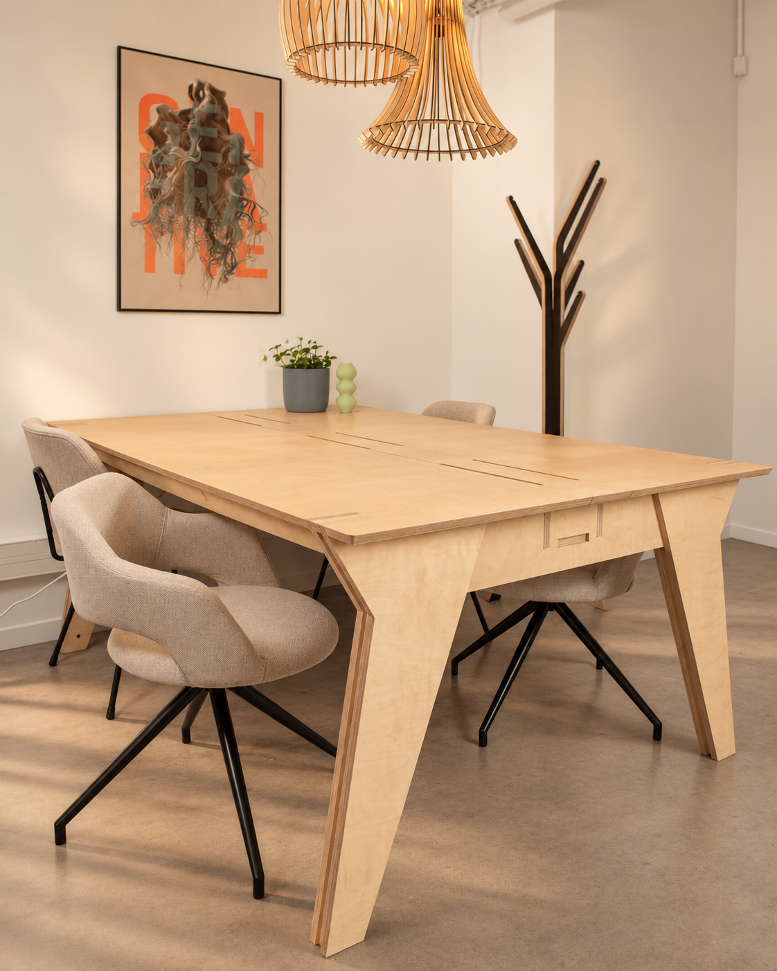 Table de réunion en contreplaqué, fabrication CNC