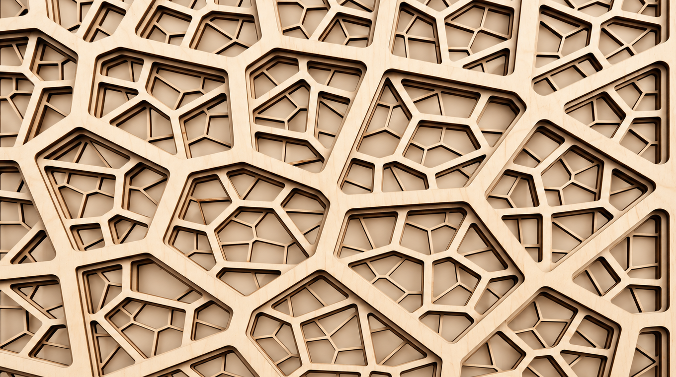 Tablette fractale Voronoi en bois, découpe laser