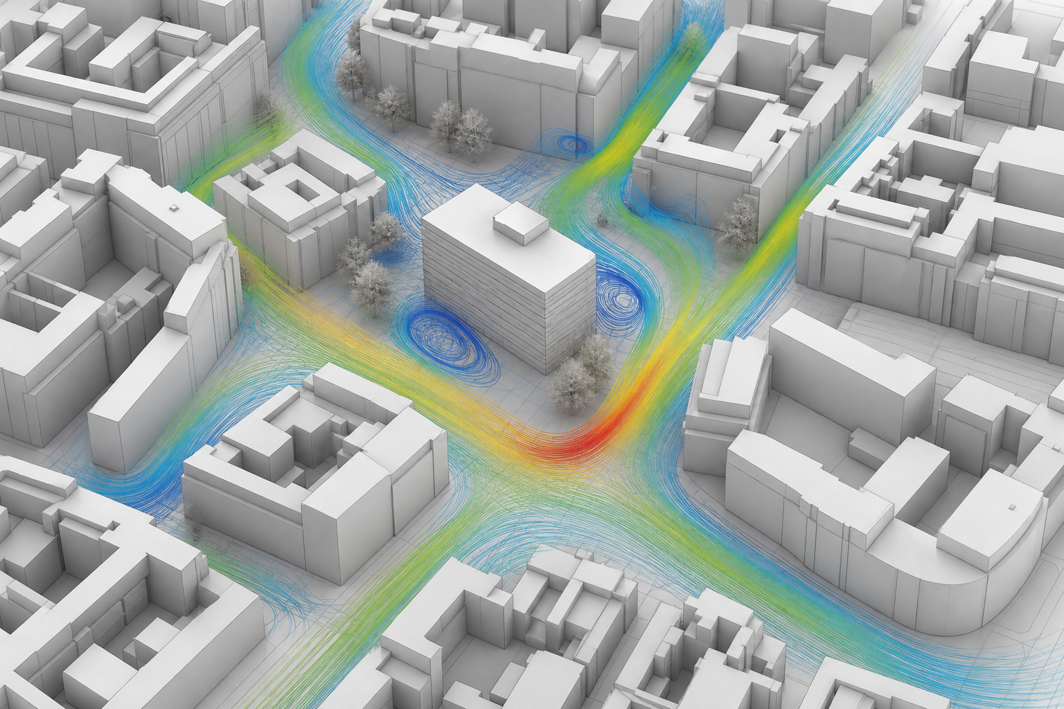 Visuel temporaire — simulation CFD des écoulements d’air autour de masses bâties
