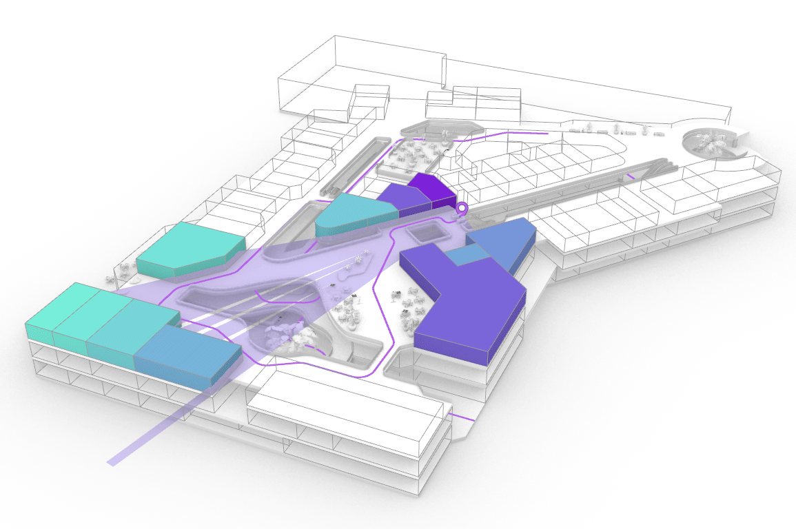 Datamorphoz - Computational design. Analyse de visibilité urbaine selon un parcours usager en milieu urbain (Isovist)